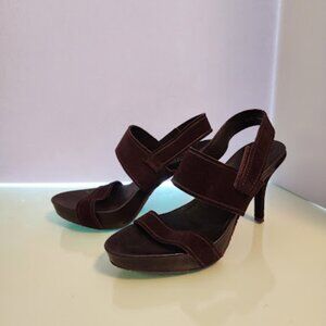 PEDRO GARCIA Maroon Suede Open Toe Platform Heeled Sandals